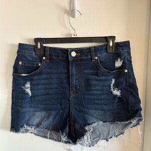 Indigo Rein Dark Blue Distressed Denim Shorts